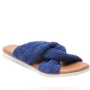 Andre Assous Tristan Terrycloth Slip On Slide Sandals in Navy Blue - NWT